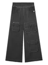 Mini Cream Multiple-pocket Wide-leg Trousers In Gray