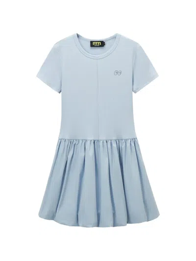 Mini Cream Panelled Mini Dress In Blue