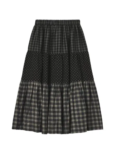Mini Cream Patchwork Tiered Maxi Skirt In Grey