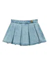 Mini Cream Pleated Denim Mini Skirt In Multi