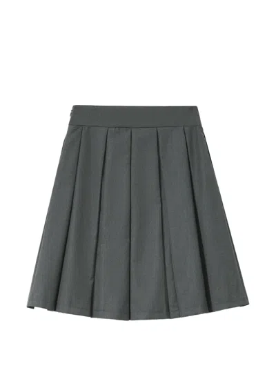 Mini Cream Pleated Layered Skirt In Grey