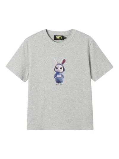 Mini Cream Rabbit-print Cotton Top In Gray