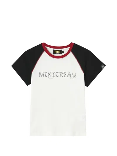 Mini Cream Raglan-sleeve Crystal-embellished T-shirt In White