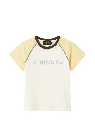 Mini Cream Raglan-sleeve Logo-print T-shirt In Neutral