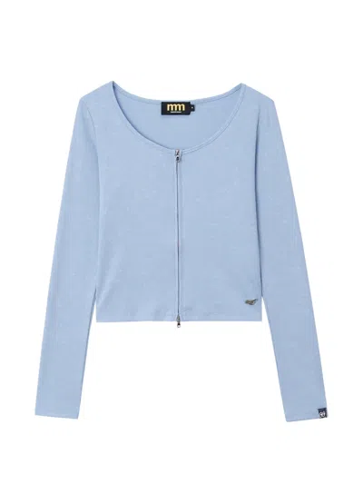 Mini Cream Ribbed Zip-up Sweater In Blue