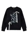 Mini Cream Ribbon-detail Graphic-design Sweater In Black