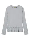 Mini Cream Ruffled Long-sleeve Top In Gray