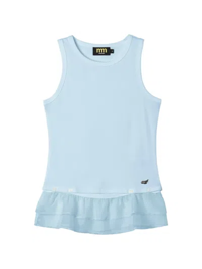 Mini Cream Ruffled Sleeveless Top In Blue