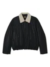 Mini Cream Shearling-collar Buttoned Jacket In Black