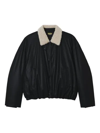 Mini Cream Shearling-collar Buttoned Jacket In Black