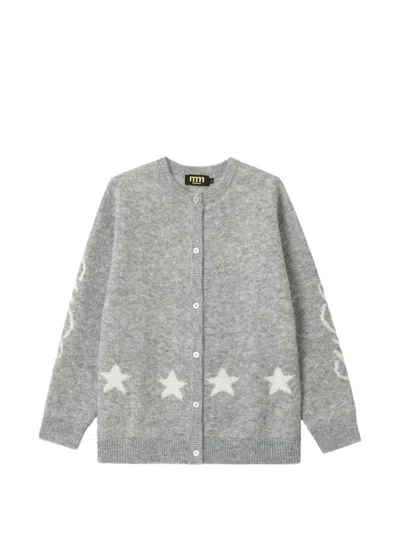Mini Cream Star-intarsia Cardigan In Gray