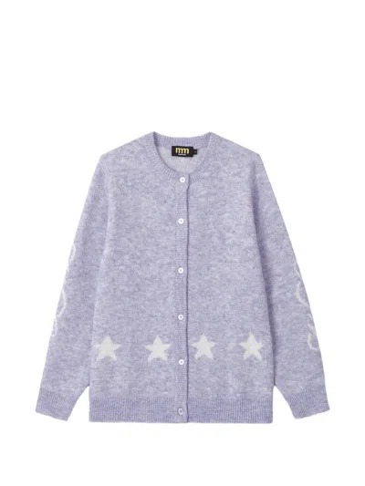 Mini Cream Star-intarsia Cardigan In Purple