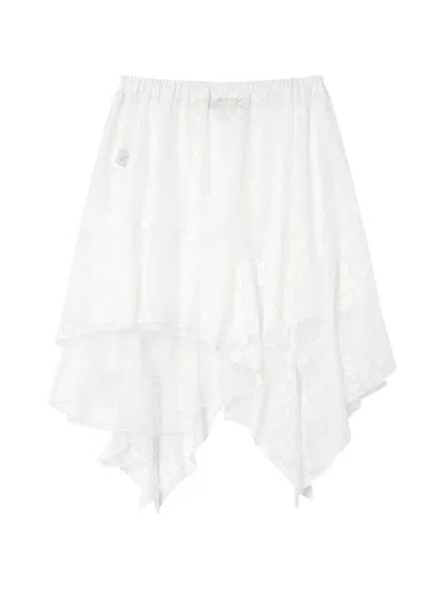 Mini Cream Star-print Handkerchief-hem Skirt In White