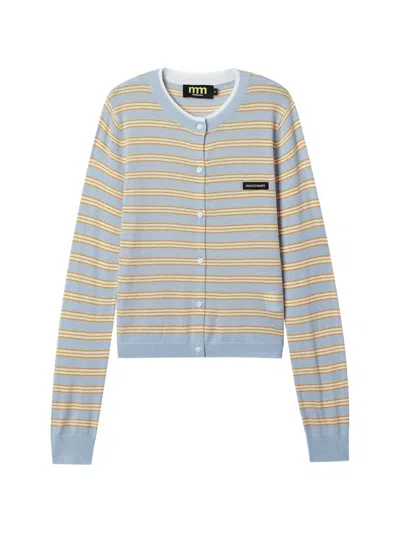 Mini Cream Striped Cardigan In Blue