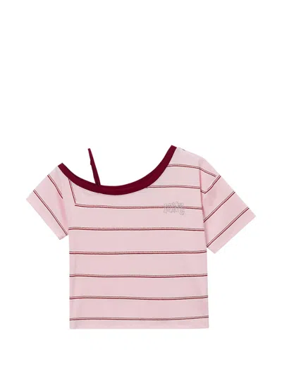 Mini Cream Striped Cut-out Top In Pink