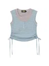 Mini Cream Striped Drawstring Tank Top In Multi
