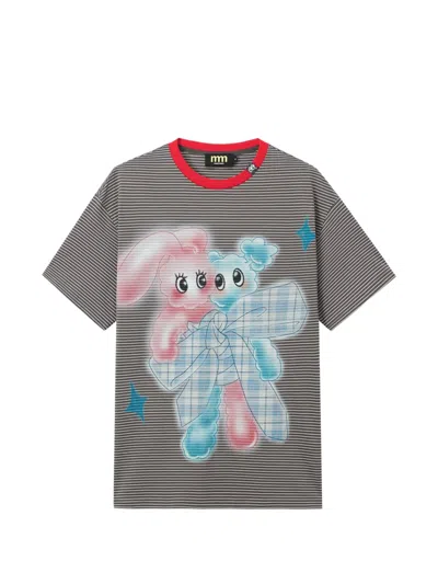 Mini Cream Striped Graphic-print Cotton T-shirt In Multi