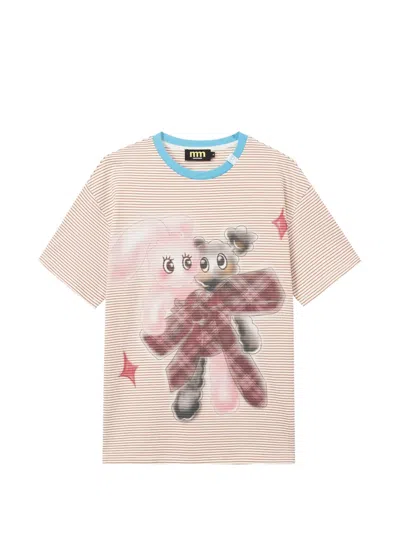 Mini Cream Striped Graphic-print Cotton T-shirt In Pink