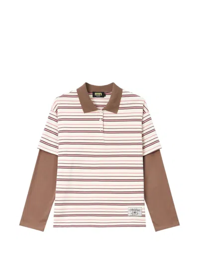 Mini Cream Striped Layered-effect Polo Shirt In Neutrals