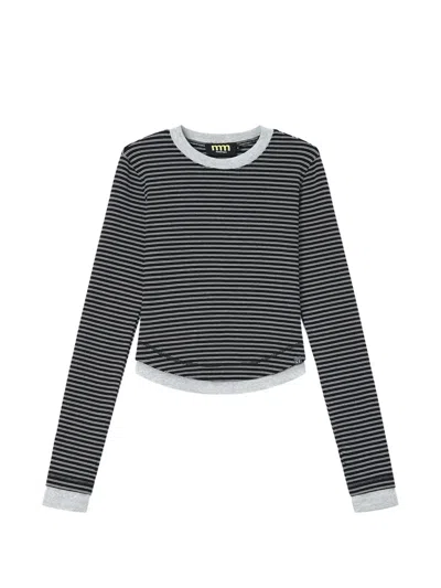 Mini Cream Striped Layered-effect T-shirt In Black