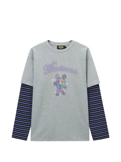 Mini Cream Striped Long-sleeve T-shirt In Gray