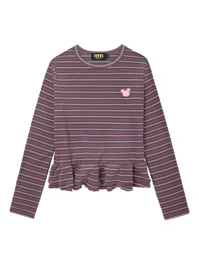 Mini Cream Striped Ruffled T-shirt In Purple
