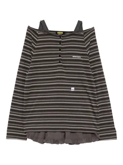 Mini Cream Striped Skirt Set In Brown