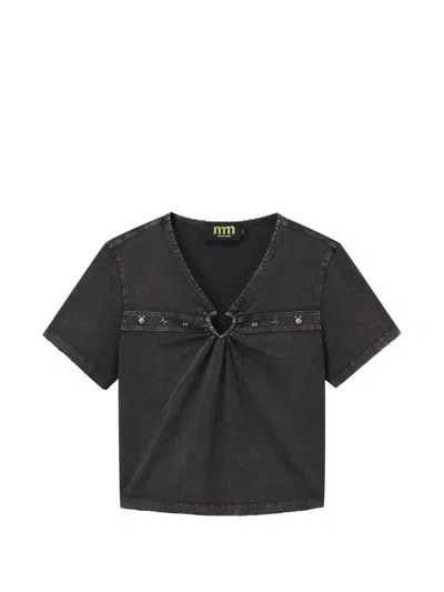 Mini Cream Stud-embellished Heart-ring Cotton T-shirt In Black