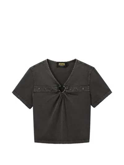 Mini Cream Stud-embellished Heart-ring Cotton T-shirt In Gray