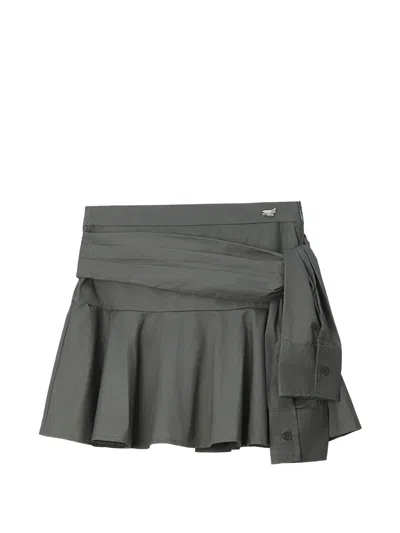 Mini Cream Tie-waist Pleated Skirt In Gray