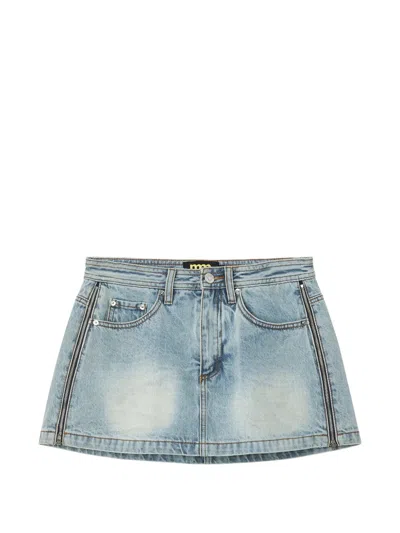 Mini Cream Zip-detail Star-patch Mini Skirt In Blue