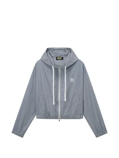 Mini Cream Zip-up Hooded Jacket In Blue