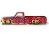 Mini Gt Chevrolet Silverado Dually Pickup Truck "on Fire V1" Red Metallic With Flames And Red Interior (desi