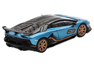 Mini Gt Lamborghini Aventador Svj 63 Blu Aegir Blue Metallic With Carbon Top Limited Edition 1/64 Diecast Mo
