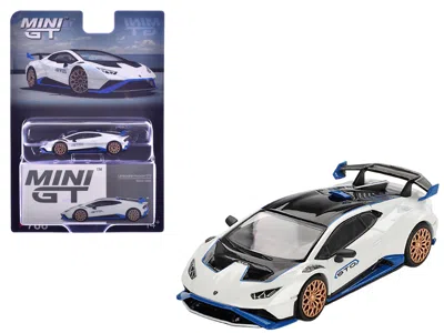 Mini Gt Lamborghini Huracan Sto Bianco Asopo White With Black Top And Blue Accents Limited Edition 1/64 In Multi