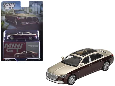 Mini Gt Mercedes-maybach S 680 Gold Metallic And Dark Red Metallic Limited Edition 1/64 Diecast Model Car