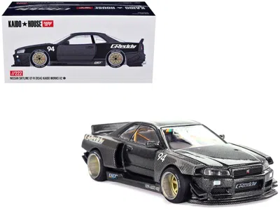 Mini Gt Nissan Skyline Gt-r (r34) Rhd (right Hand Drive) #94 "kaido Works Greddy V2" Carbon Fiber And Dark G In Black