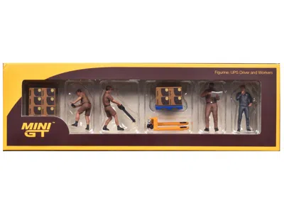 Mini Gt Ups Driver And Workers 7 Piece Figure Set For 1/64 Scale Models By  In Brown