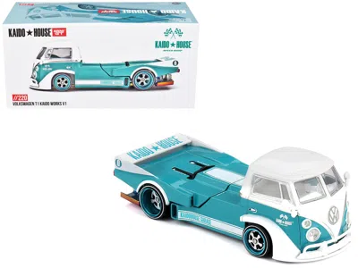 Mini Gt Volkswagen T1 "kaido Works V1" Truck Turquoise With White Top And Stripes (designed By Jun Imai) "ka
