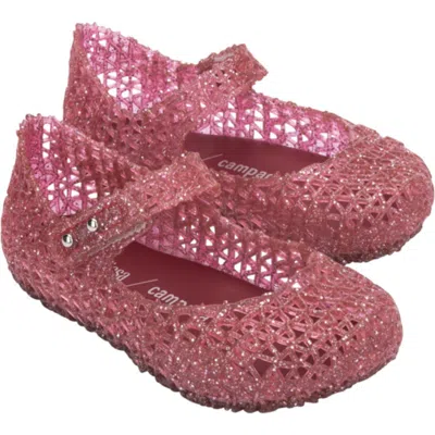 Mini Melissa Campana Mary Jane In Pink Glitter / Silver