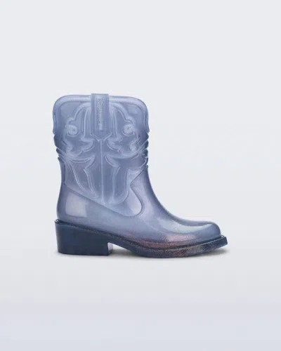 Mini Melissa Kids' Girl's Texas Boot In Blue Glitter In Multi