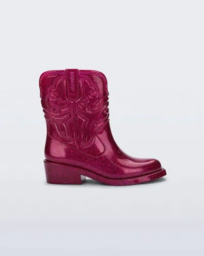 Mini Melissa Kids' Girl's Texas Boot In Pink Glitter In Red