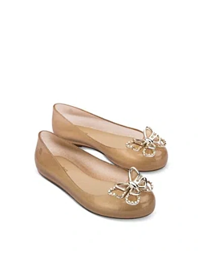 Mini Melissa Girls' Sweet Love Butterfly Ballet Flats - Toddler, Little Kid, Big Kid In Beige Glitter