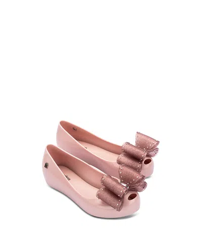Mini Melissa Girls' Ultragirl Classic Peep Toe Flats Toddler, Little Kid, Big Kid In Pink