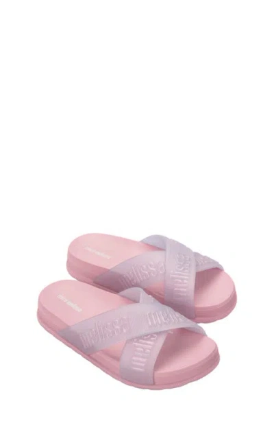 Mini Melissa Kids' Cozy Cross Strap Slide Sandal In Pink