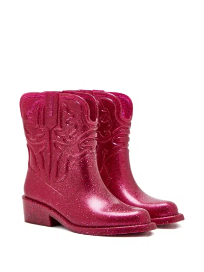 Mini Melissa Kids' Texas Glitter Embossed-detail Boots In Pink