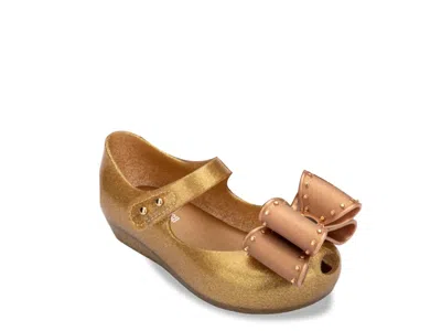 Mini Melissa Ultragirl Classic Bow Jelly Flat Kids' In Gold Metallic/taupe