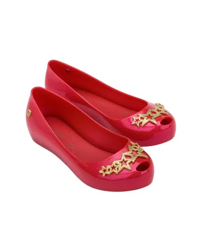 Mini Melissa Ultragirl Stars Kids Ballerina Flat In Red