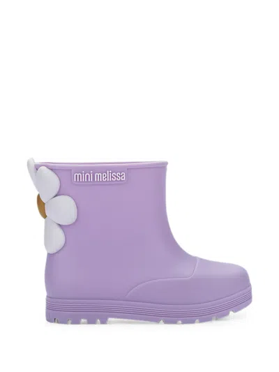 Mini Melissa Babies' Welly Bloomy Flower-appliqué Ankle Boots In Purple