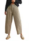 Mini Molly Checker Pattern Barrel Pants In Beige In Brown